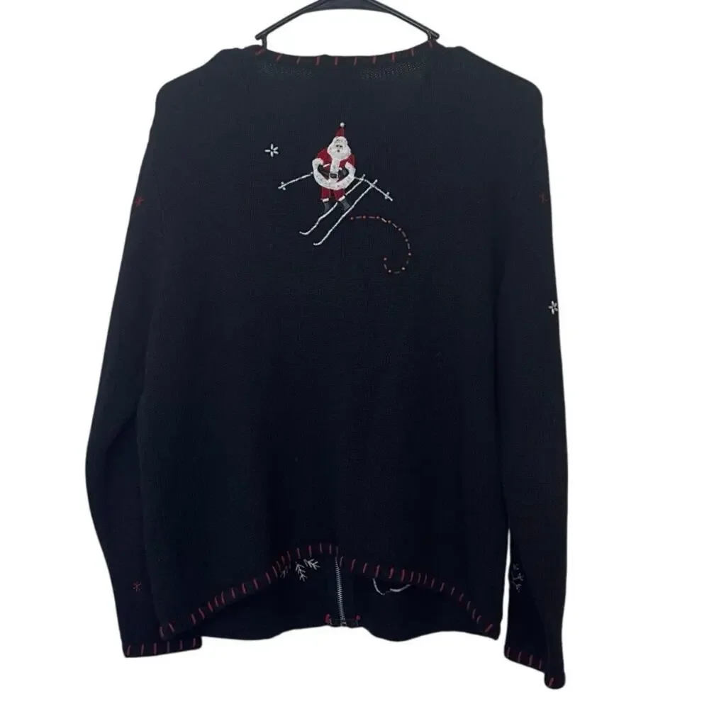 VTG Designers Originals Studio Fa La La Christmas Zip Up Cardigan Sweater Size L - Picture 2 of 13